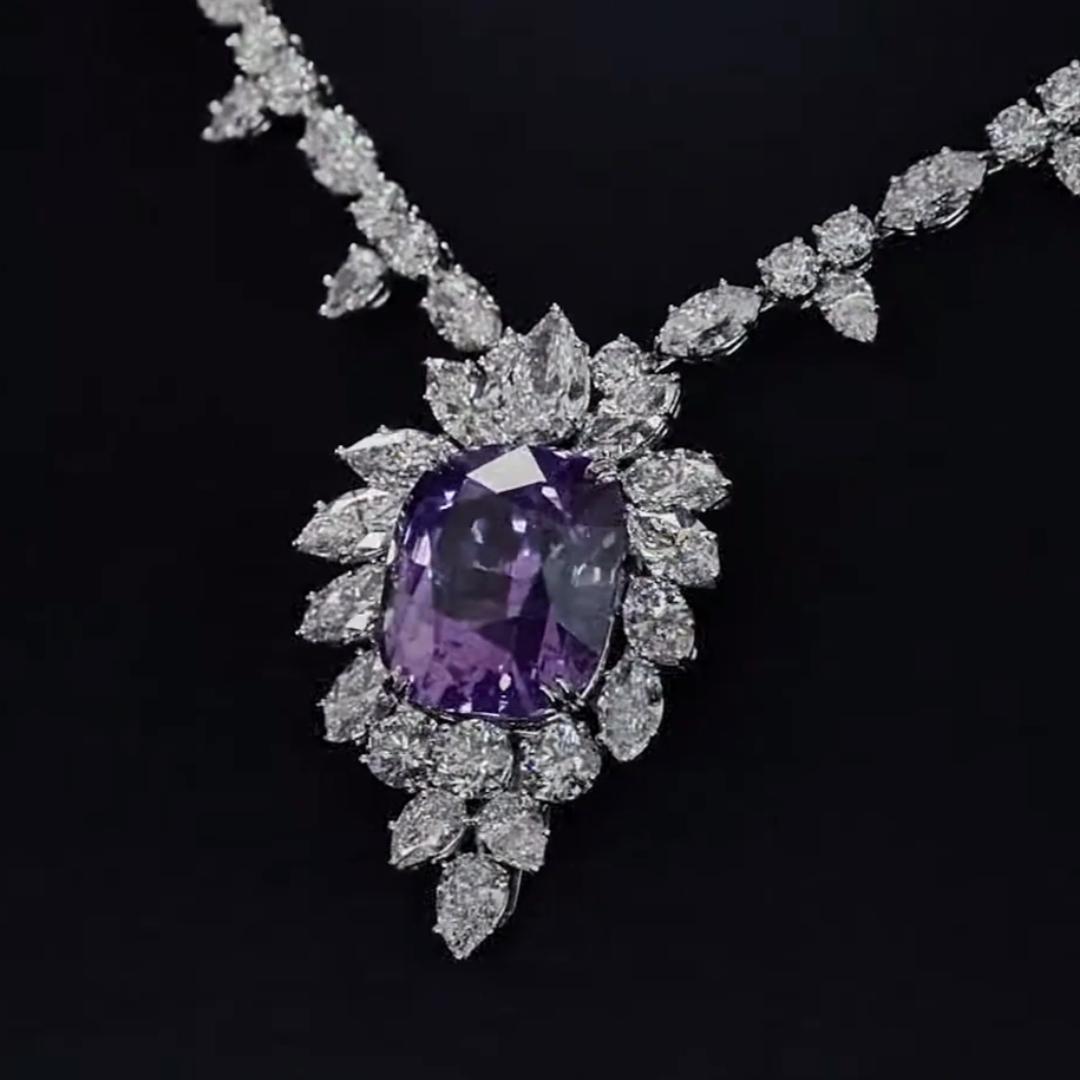 Purple Sapphire Pendant Necklace with Diamond Chain