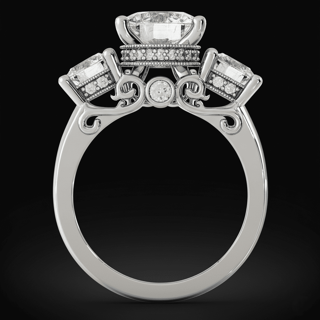 Three Stones High Profile Diamond Ring