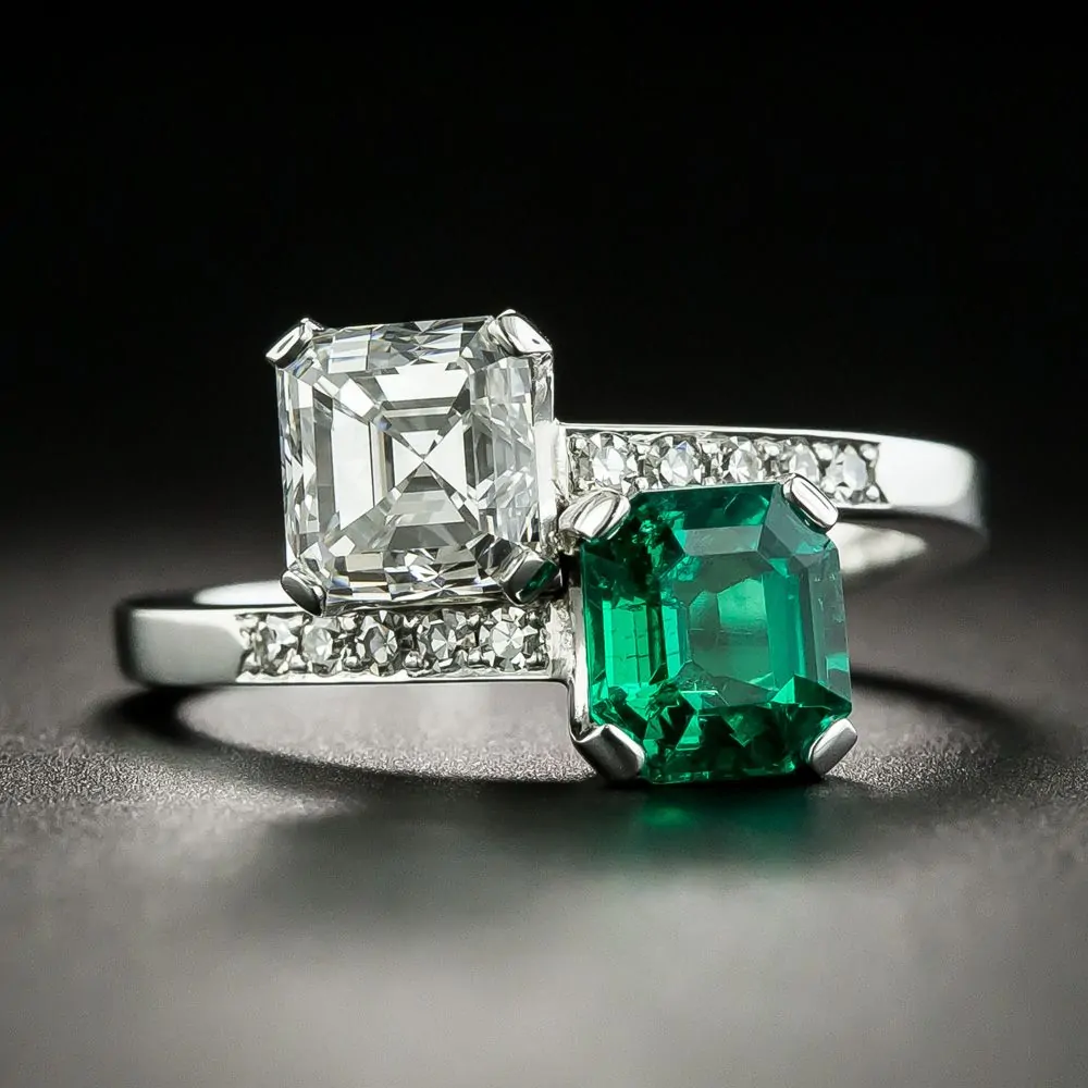 Diamond Emerald Bypass Ring