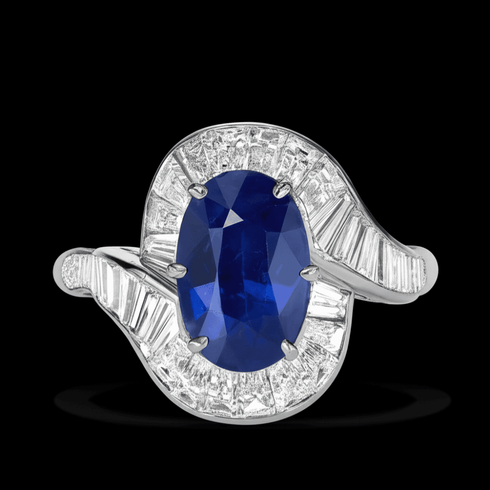 Blue Sapphire Oval Cut Halo Ring