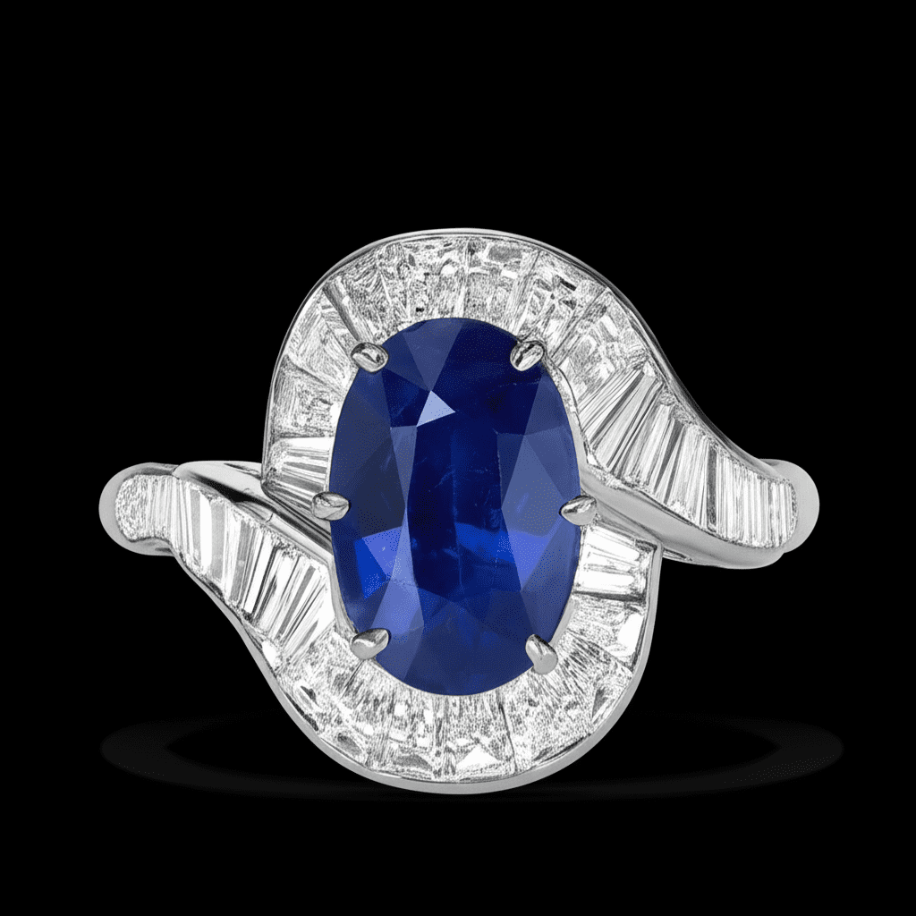 Blue Sapphire Oval Cut Halo Ring