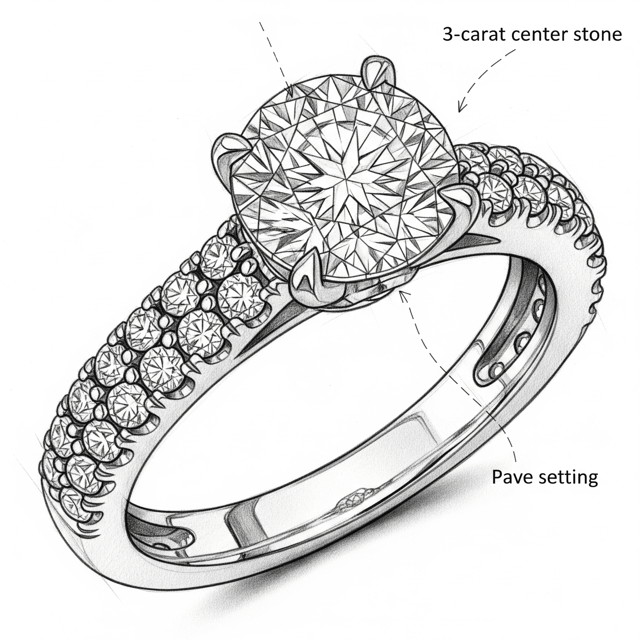 Custom Jewellery 3 carat Diamond Pave Solitaire Ring