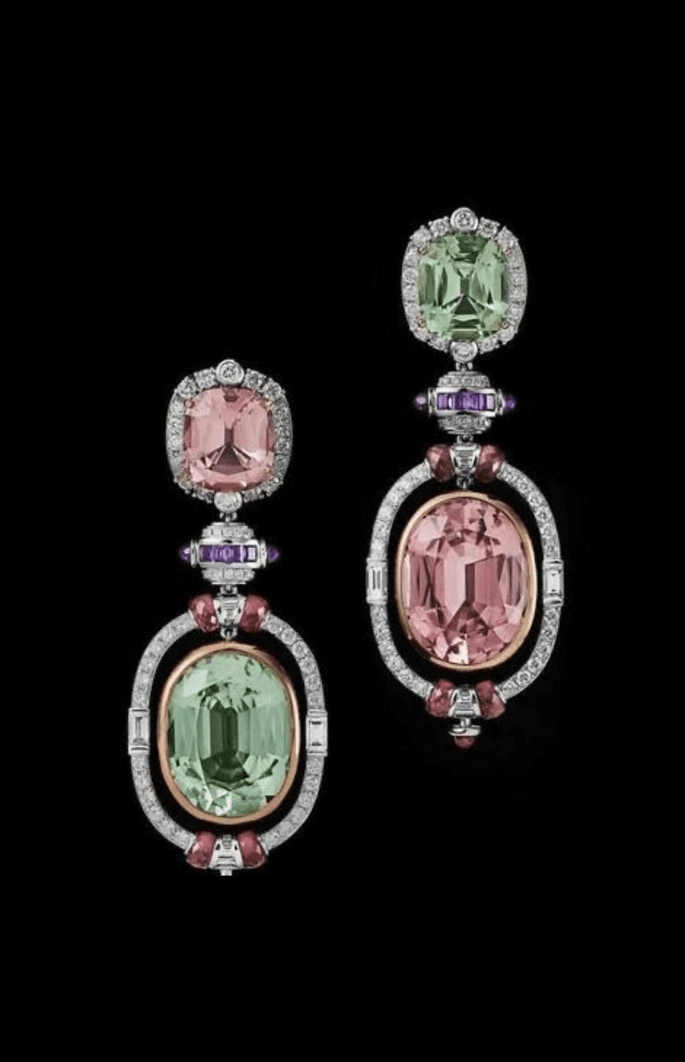Green Tourmaline & Pink Tourmaline Dangle Earrings